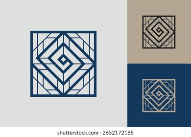 Ícone de logotipo quadrado geométrico. Design vetorial conceito quadrado com estilo linear minimalista