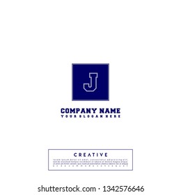 Geometric square logo letter J in blue color design concept
