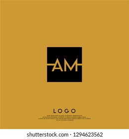 geometric square A logo letters design concept with gold background color