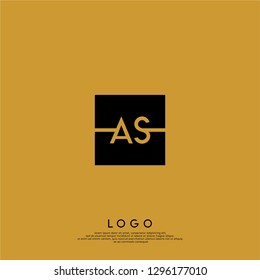 geometric square AS logo letters design concept with gold background color