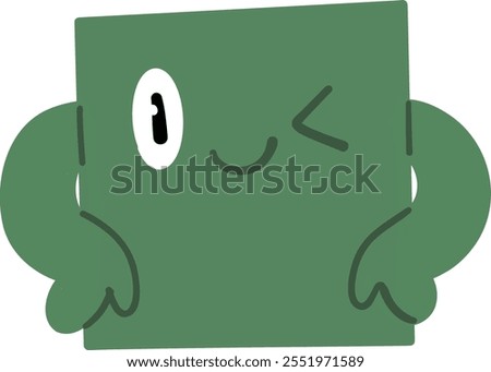 Geometric Square Moscot. Funny square character, cute comic square shape with facial emotions flat vector illustration. Cartoon square mascot with humorous face.