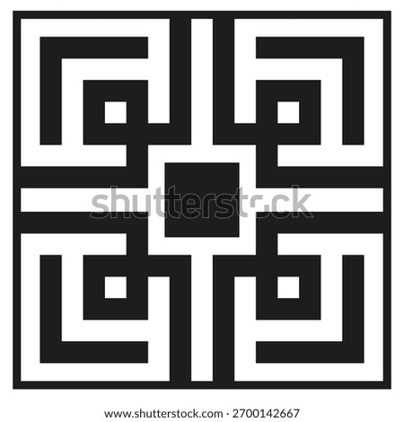 Geometric square ornament. Abstract line pattern. Minimalist maze Vector. Black white frame.
