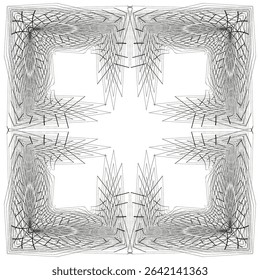 Geometric square pattern. Abstract Vector ornament. Symmetrical line composition. Intricate monochrome graphic.