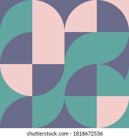 Geometric square pattern in Bauhaus style with circles. Geometric background. Element of graphic retro design. Composition with shapes.