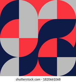 Geometric square pattern in Bauhaus style with circles. Geometric background. Element of graphic retro design. Composition with shapes.