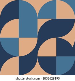 Geometric square pattern in Bauhaus style with circles. Geometric background. Element of graphic retro design. Composition with shapes.