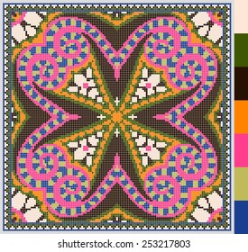 geometric square pattern for cross stitch ukrainian traditional embroidery, who like hand made and creation, pixel ornamental vector illustration
