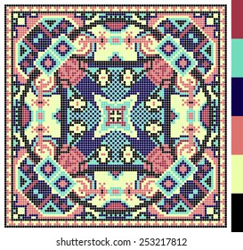 geometric square pattern for cross stitch ukrainian traditional embroidery, who like hand made and creation, pixel ornamental vector illustration