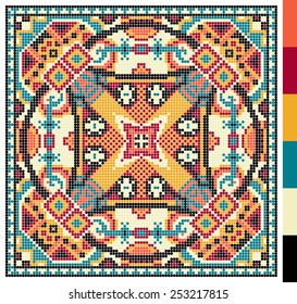geometric square pattern for cross stitch ukrainian traditional embroidery, who like hand made and creation, pixel ornamental vector illustration