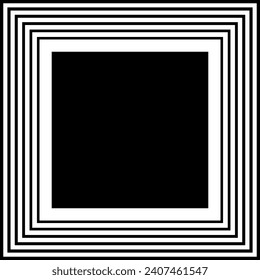 Geometric Square Picture Frame. Black and White Background.  Vector Art.