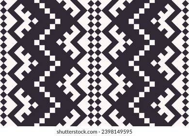 Geometric square pixel black and white pattern. Vector abstract geometric shape seamless pattern pixel art style. Ethnic geometric pattern use for fabric, textile, home decoration elements, upholstery