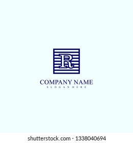 geometric square R logo letter design concept in blue color