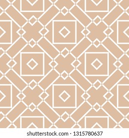 Geometric square seamless pattern. White design on beige background