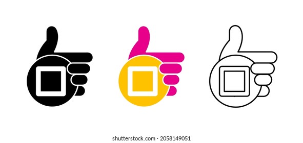 Geometric square shape card in palm. Deliver square sign vector icon set. Silhouette, colored, linear icon set. Logo-web, icon design element.