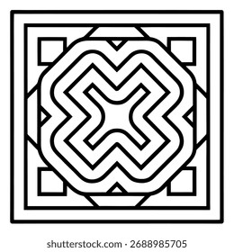 Geometric square shape, a modern and minimalist design with symmetrical lines and a clean, abstract aesthetic