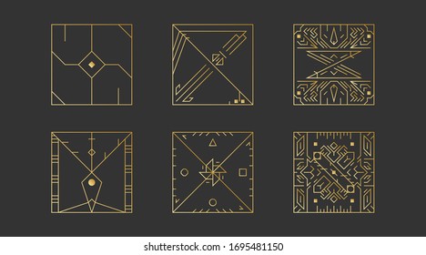 Geometric square shapes, abstract art vector deco frames. Hipster trendy line style 1920 design. Luxury cover graphic poster brochure design. Elegant signs and icons. Mystery tribal illustration art