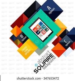 Geometric square shapes and infographic option elements with tablet. Vector illustration