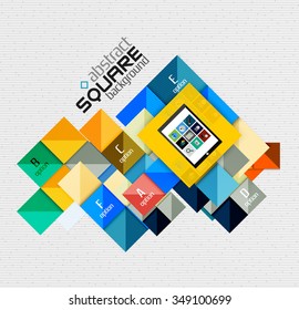 Geometric square shapes and infographic option elements with tablet. Vector illustration