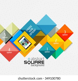 Geometric square shapes and infographic option elements with tablet. Vector illustration
