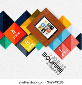 Geometric square shapes and infographic option elements with tablet. Vector illustration