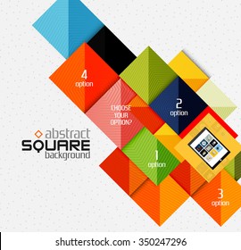 Geometric square shapes and infographic option elements with tablet. Vector illustration