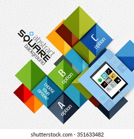Geometric square shapes and infographic option elements with tablet. Vector illustration