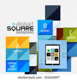 Formas cuadradas geométricas y elementos de opción infográfica con tablet. Ilustración del vector