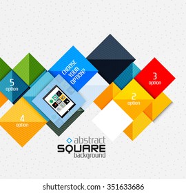 Geometric square shapes and infographic option elements with tablet. Vector illustration