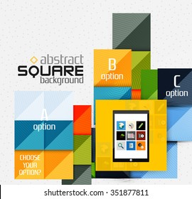 Formas cuadradas geométricas y elementos de opción infográfica con tableta. Ilustración del vector