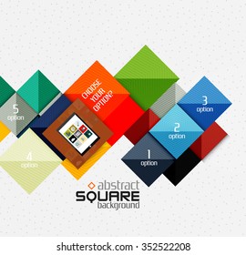 Geometric square shapes and infographic option elements with tablet. Vector illustration