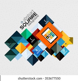 Geometric square shapes and infographic option elements with tablet. Vector illustration