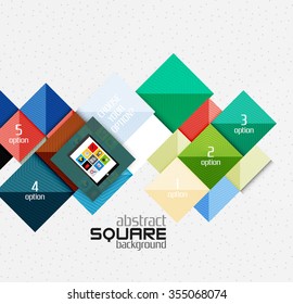 Geometric square shapes and infographic option elements with tablet. Vector illustration