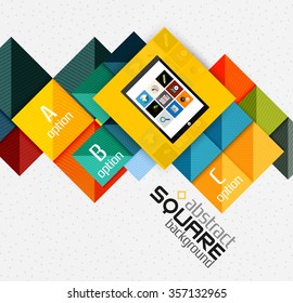 Geometrische quadratische Formen und Infografik-Optionselemente mit Tablet. Vektorgrafik