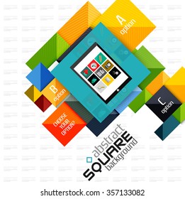 Geometric square shapes and infographic option elements with tablet. Vector illustration