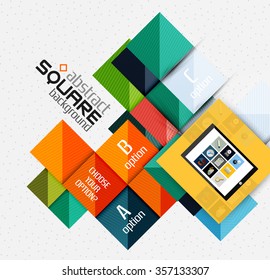 Geometric square shapes and infographic option elements with tablet. Vector illustration
