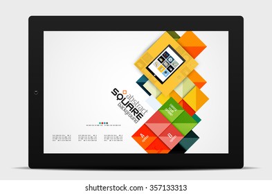 Geometric square shapes and infographic option elements with tablet. Vector illustration