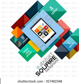 Geometric square shapes and infographic option elements with tablet. Vector illustration