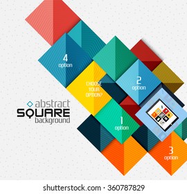Geometric square shapes and infographic option elements with tablet