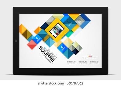 Formas cuadradas geométricas y elementos de opción infográfica con tablet