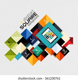 Geometric square shapes and infographic option elements with tablet