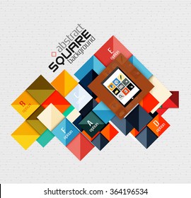 Geometric square shapes and infographic option elements with tablet