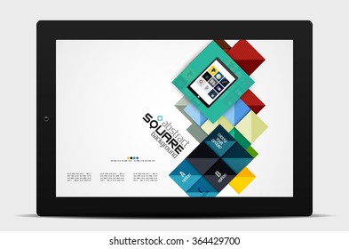 Geometric square shapes and infographic option elements with tablet