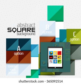 Geometric square shapes and infographic option elements with tablet
