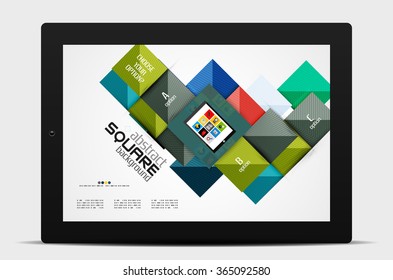 Formas cuadradas geométricas y elementos de opción infográfica con tablet