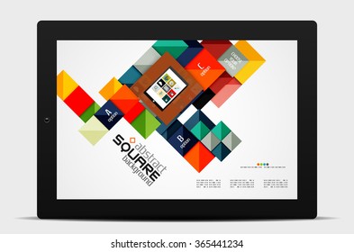 Geometric square shapes and infographic option elements with tablet