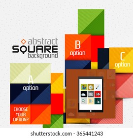 Geometric square shapes and infographic option elements with tablet