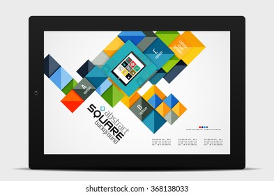 Formas cuadradas geométricas y elementos de opción infográfica con tablet