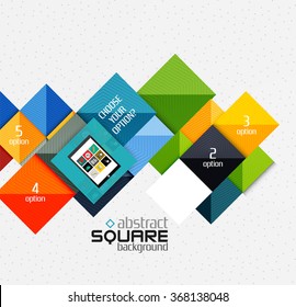 Geometric square shapes and infographic option elements with tablet