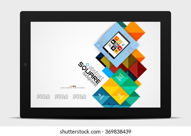 Geometric square shapes and infographic option elements with tablet