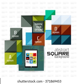 Geometric square shapes and infographic option elements with tablet